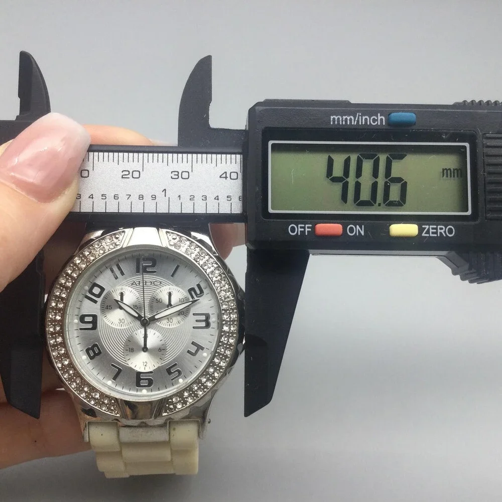 ALDO Womens Watch 41mm Silver Dial Crystals Beige Silicone New Battery 6.75
